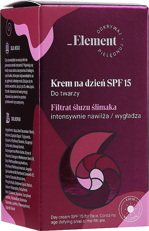 Krem na dzień do twarzy przeciw oznakom starzenia Filtrat ze śluzu ślimaka SPF 15 - _Element Snail Slime Filtrate Day Cream SPF 15