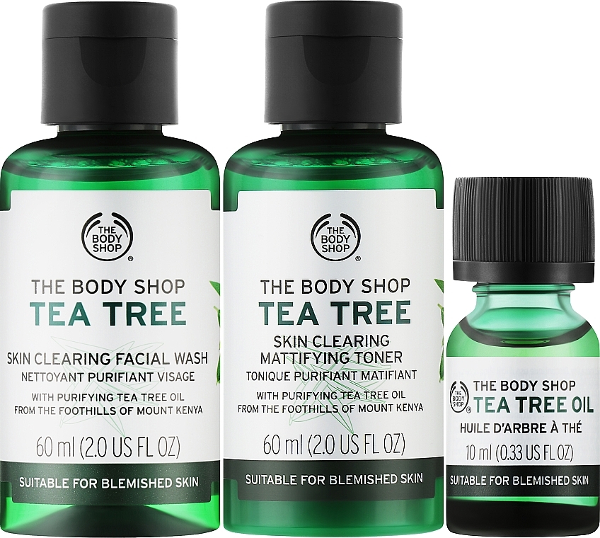 Zestaw - The Body Shop Clean & Gleam Tea Tree Skincare Gift Christmas Gift Set (oil/10ml + ton/60ml + f/wash/60ml)  — Zdjęcie N2
