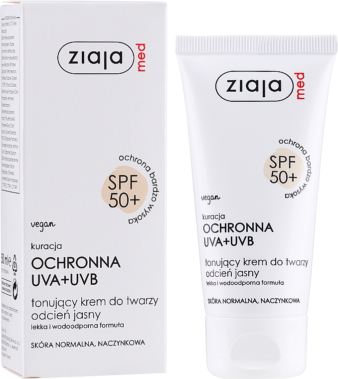 Tonujący krem do twarzy odcień jasny SPF 50+ - Ziaja Med Toning Face Cream Light Shade UVA+UVB — Zdjęcie N2