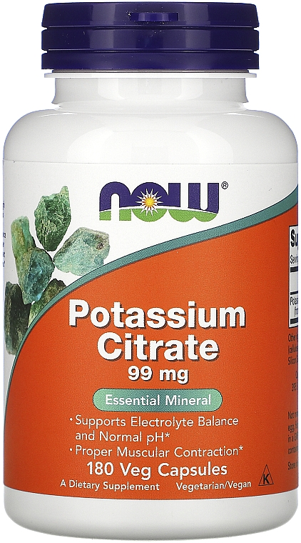 Cytrynian potasu 99 mg na utrzymanie prawidłowego poziomu elektrolitów - Now Foods Potassium Citrate — Zdjęcie N1