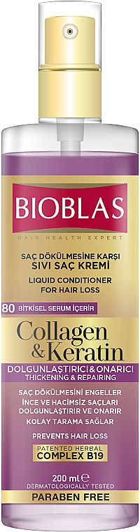 Odżywka w sprayu do włosów cienkich i zniszczonych - Bioblas Collagen And Keratin Conditioner Spray — Zdjęcie N1