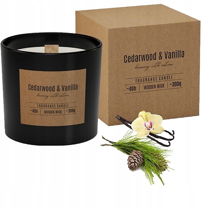 Świeca zapachowa z drewnianym knotem, w okrągłym szkle - Bispol Fragrance Candle Cedarwood & Vanilla — Zdjęcie N2