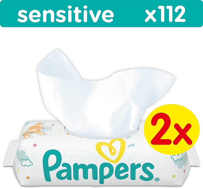 Chusteczki nawilżane dla dzieci Sensitive, chusteczki wymienne 2x56 szt. - Pampers — Zdjęcie N1