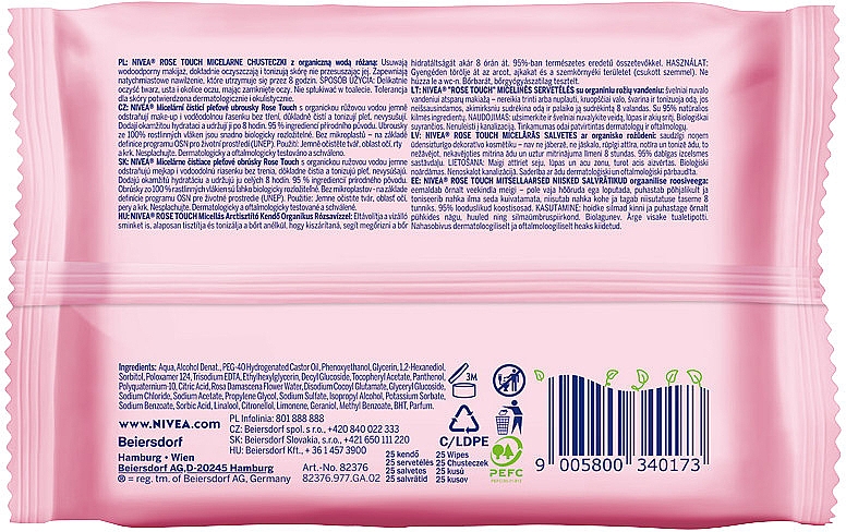 NIVEA Rose Touch Micelarne biodegradowalne chusteczki z organiczną wodą różaną - NIVEA Micellair Skin Breathe Makeup — Zdjęcie N2