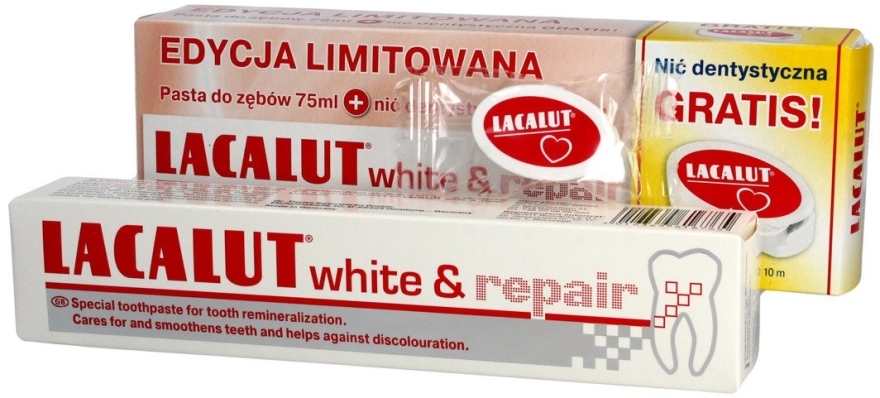 Zestaw - Lacalut White & Repair Set (t/paste 75ml + dental/floss) — Zdjęcie N1