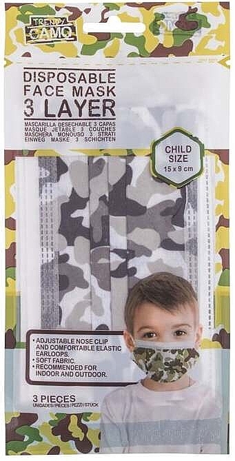 Jednorazowe maseczki dla dzieci, 3 szt. - Trendy Camo Face Mask — Zdjęcie N1