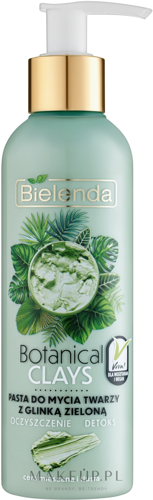 Wegańska pasta do mycia twarzy z glinką zieloną do cery mieszanej i tłustej Oczyszczenie i detoks - Bielenda Botanical Clays — Zdjęcie 215 g