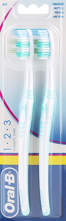 Zestaw szczoteczek do zębów 40, średnio twardy, miętowy - Oral-B 1-2-3 Classic Care Medium — Zdjęcie N1