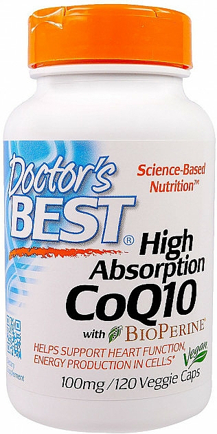 Suplement diety z koenzymem Q10 - Doctor's Best High Absorption CoQ10 with BioPerine 100 mg, 120 Veggie Caps — Zdjęcie N1