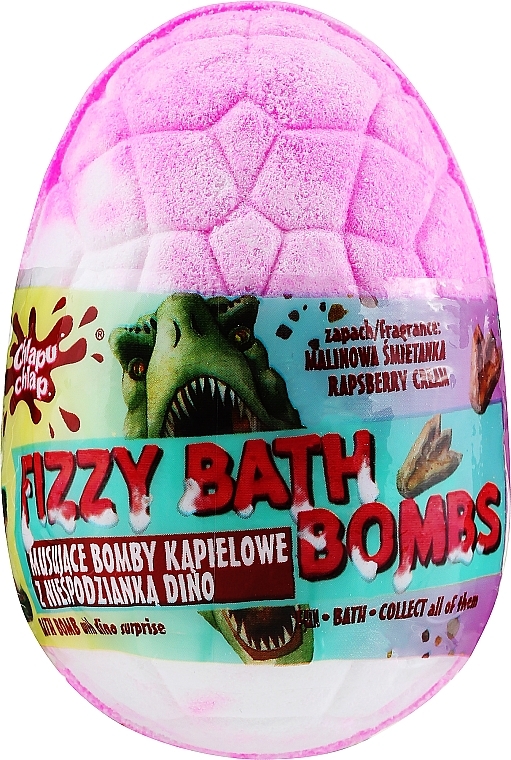 Kula do kąpieli Dino z niespodzianką, różowa o zapachu malinowym - Chlapu Chlap Dino Raspberry Cream Fizzy Bath Bombs — Zdjęcie N1