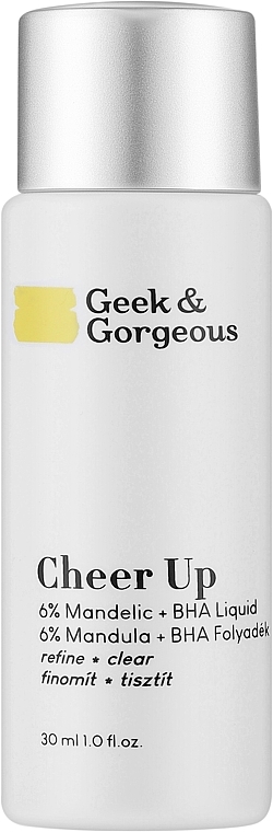 Eksfoliator z 6% kwasem migdałowym + BHA o średniej mocy - Geek & Gorgeous Cheer Up 6% Mandelic + BHA Liquid — Zdjęcie N1