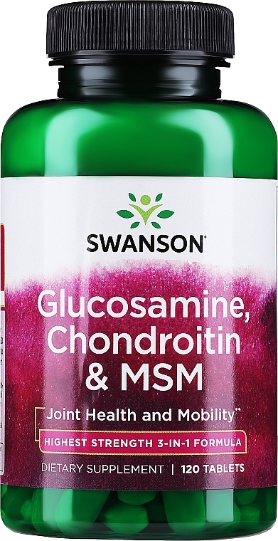 Suplement diety MSM, Glukozamina i chondroityna, 120 szt. - Swanson Glucosamine Chondroitin & MSM — Zdjęcie N1