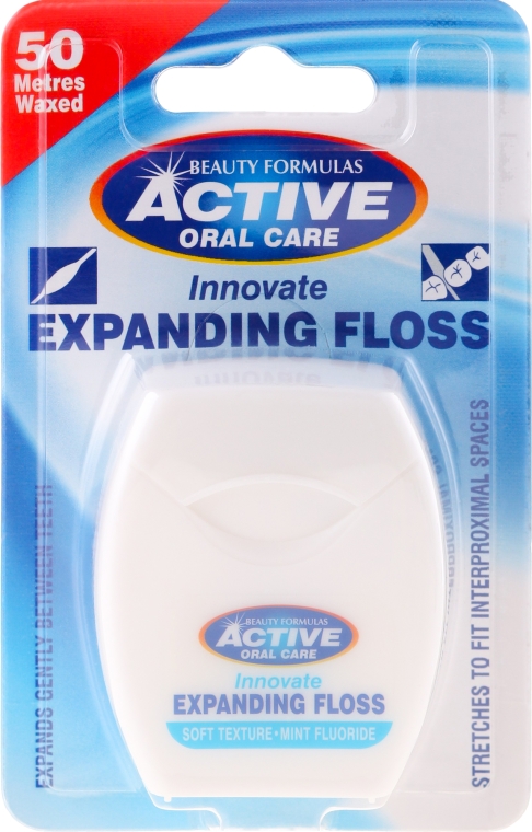 Miękka nić dentystyczna z miętą i fluorem - Beauty Formulas Active Oral Care Expanding Floss Mint With Fluor, 50 m — Zdjęcie N1