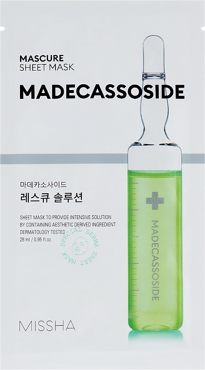 Liftingująca maska do twarzy w płachcie z madekasozydem - Missha Mascure Rescue Solution Sheet Mask Madecassoside