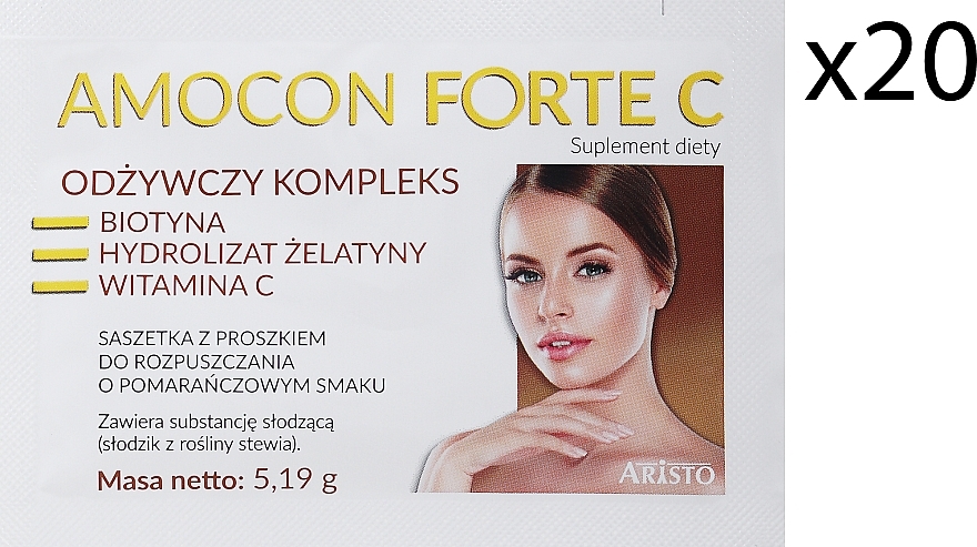 Biotyna w proszku na zdrowe włosy - Aristo Pharma Amocon Forte C  — Zdjęcie N2