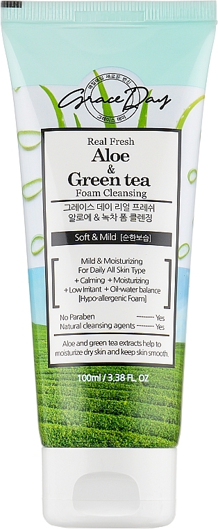 Odświeżająca pianka do mycia twarzy z aloesem i zieloną herbatą - Grace Day Real Fresh Aloe Green-Tea Foam Cleanser — Zdjęcie N1