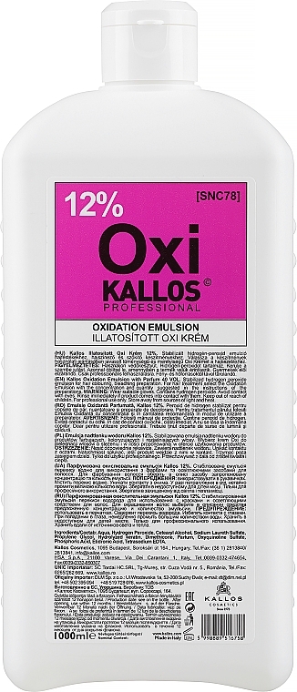 Utleniacze do włosów 12% - Kallos Cosmetics OXI Oxidation Emulsion With Parfum — Zdjęcie N2