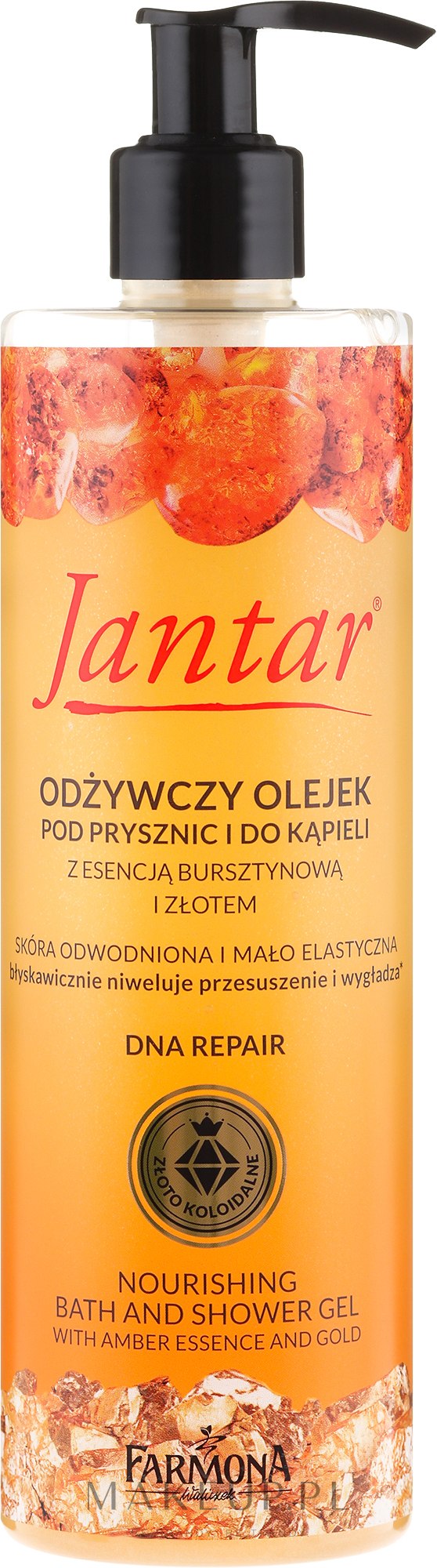 Odżywczy olejek pod prysznic i do kąpieli z esencją bursztynową i złotem - Farmona Jantar DNA Repair — Zdjęcie 400 ml