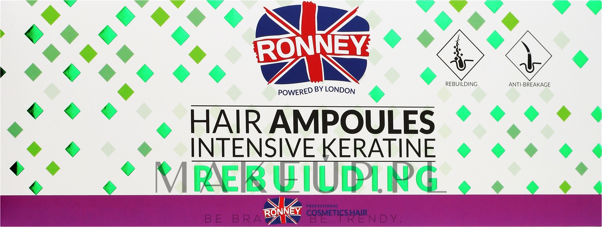 Odbudowujące ampułki keratynowe do włosów suchych i zniszczonych - Ronney Professional Hair Ampoules Intensive Keratine Rebuilding — Zdjęcie 12 x 10 ml