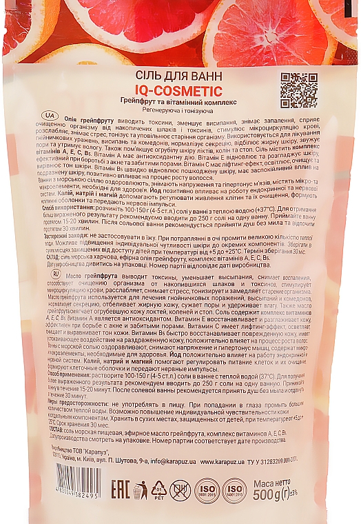 Sól do kąpieli, Grejpfrut - IQ-Cosmetic — Zdjęcie N3