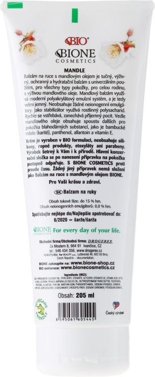 Balsam do rąk z olejem ze słodkich migdałów - Bione Cosmetics Mandle Hand Cream — Zdjęcie N2