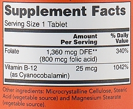 Kwas foliowy 800 mcg + B12 - Now Foods Folic Acid 800 mcg + B12 — Zdjęcie N2