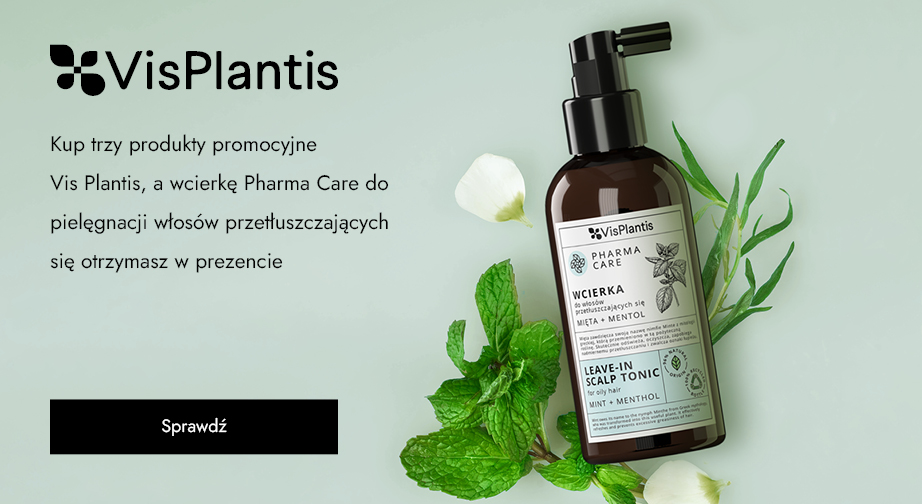 Kup trzy produkty promocyjne Vis Plantis, a wcierkę Pharma Care do pielęgnacji włosów przetłuszczających się otrzymasz w prezencie.