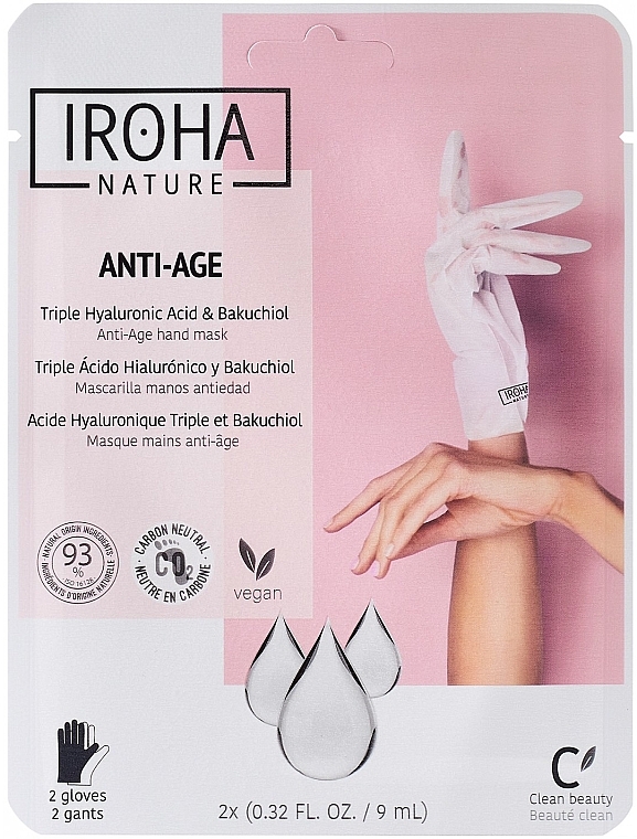 Odmładzająca maska do rąk - Iroha Anti-Age Triple Hyaluronic Acid & Bakuchiol Hand Mask — Zdjęcie N1