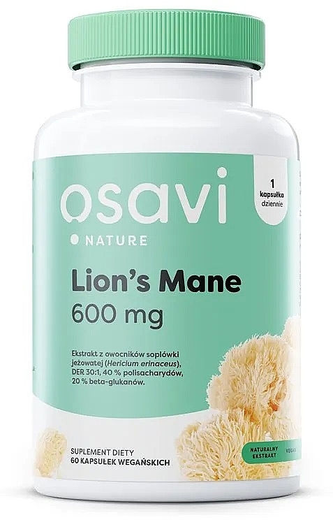 Suplement diety z ekstraktem z grzybów Lion's Mane - Osavi Lion’s Mane 600mg — Zdjęcie N1