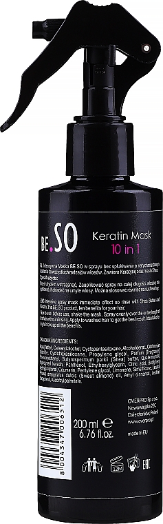 Keratynowa maska w sprayu do włosów - Beetre Be.So Sleek Keratin Mask 10 In 1 — Zdjęcie N2