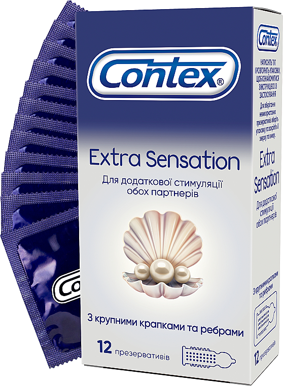 Prezerwatywy lateksowe z silikonowym lubrykantem z dużymi wypustkami, 12 szt. - Contex Extra Sensation