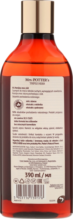 Szampon do włosów Potrójna moc ziół - Mrs. Potter's Helps To Hydrate Shampoo — Zdjęcie N2