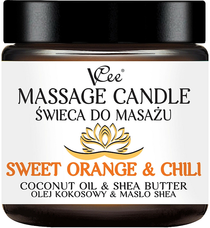 Świeca do masażu Słodka pomarańcza i chili - VCee Massage Candle Sweet Orange & Chili Coconut Oil & Shea Butter — Zdjęcie N1