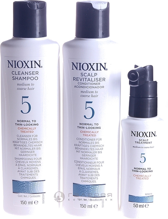 Zestaw do lekko przerzedzających się włosów traktowanych chemicznie - Nioxin System 5 Starter Kit (shm 150 ml + cond 150 ml + mask 50 ml) — Zdjęcie N1