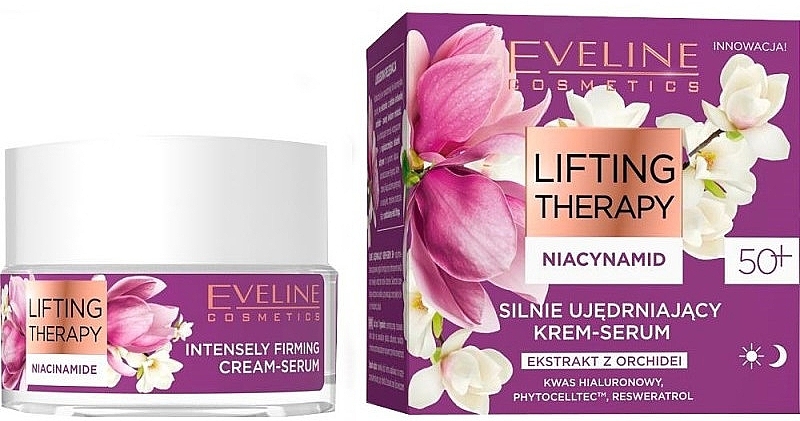 Silnie ujędrniający krem-serum do twarzy - Eveline Lifting Therapy Niacynamid 50+  — Zdjęcie N1