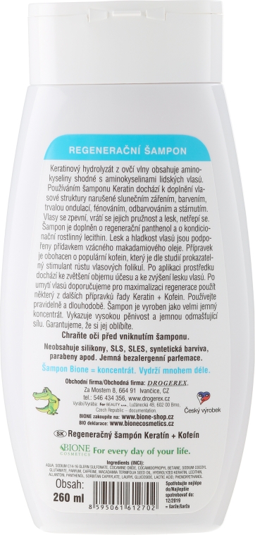 Regenerujący szampon do włosów dla mężczyzn - Bione Cosmetics Keratin + Caffeine Regenerative Shampoo For Men — Zdjęcie N2