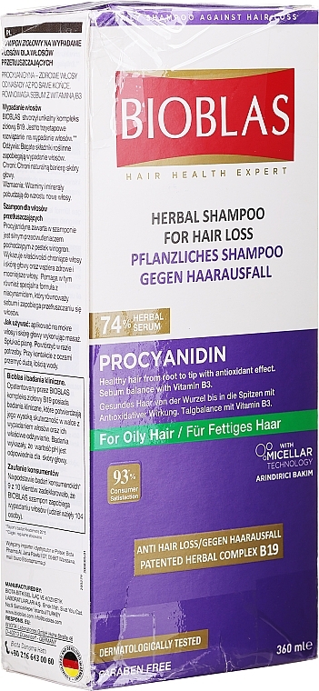 PRZECENA!  Szampon procyjanidynowy do włosów przetłuszczających się - Bioblas Procyanidin Shampoo * — Zdjęcie N2
