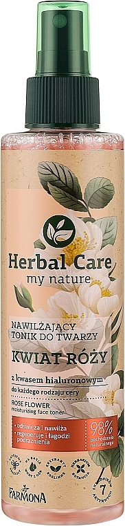 Nawilżający tonik do twarzy Kwiat róży - Farmona Herbal Care Moisturising Rose Face Toner with Hyaluronic Acid — Zdjęcie N1