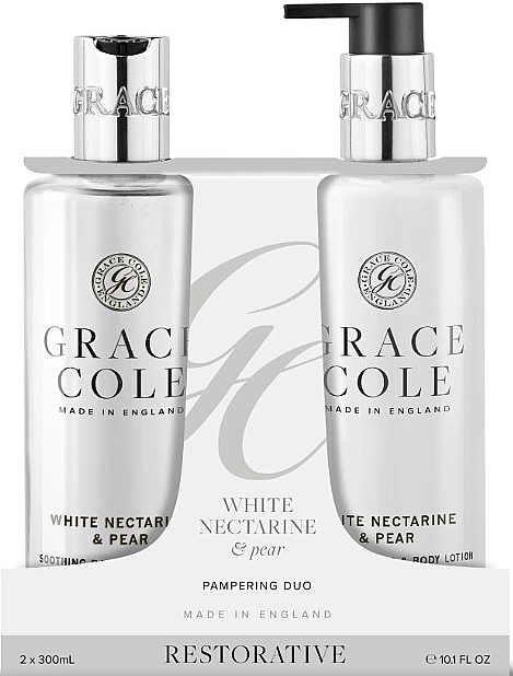 Zestaw - Grace Cole White Nectarine & Pear Body Care Pampering Duo (sh/gel/300ml + h/lot/300ml) — Zdjęcie N1