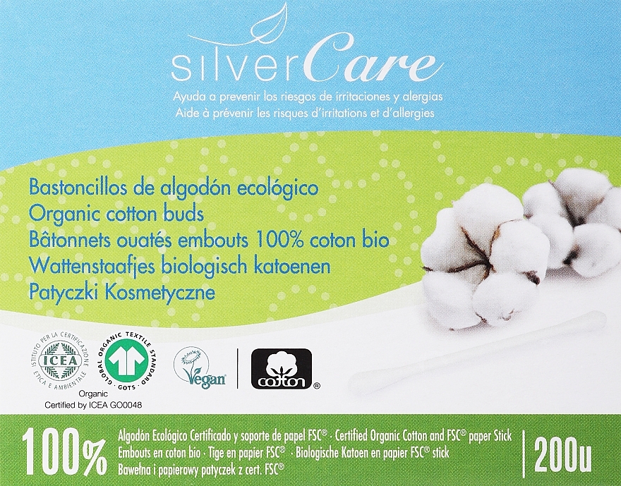 Patyczki higieniczne, 200szt - Silver Care Coton — Zdjęcie N1