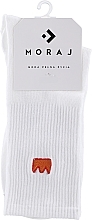 Długie bawełniane skarpetki z haftem, 1 para, białe z koronką - Moraj — Zdjęcie N1