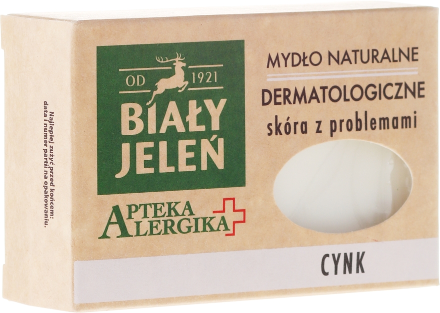 Dermatologiczne mydło naturalne z cynkiem do skóry z problemami - Biały Jeleń Apteka Alergika