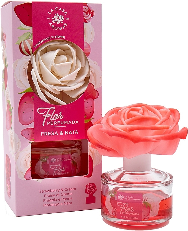 Dyfuzor zapachowy w formie kwiatu Truskawka i śmietanka - La Casa De Los Aromas Reed Diffuser Strawberry & Cream — Zdjęcie N1