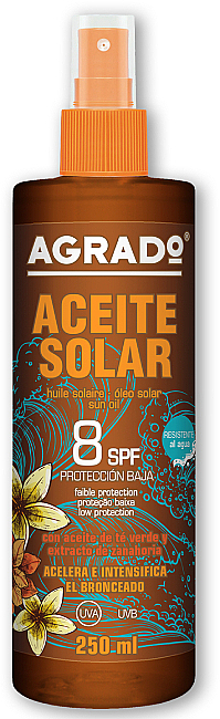 Olejek przyspieszający opalanie ciała SPF8 - Agrado Aceite Solar SPF8 — Zdjęcie N1