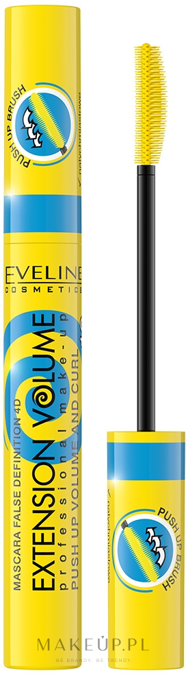 Tusz do rzęs, pogrubiająco-podkręcający - Eveline Cosmetics Extension Volume Push Up — Zdjęcie Black