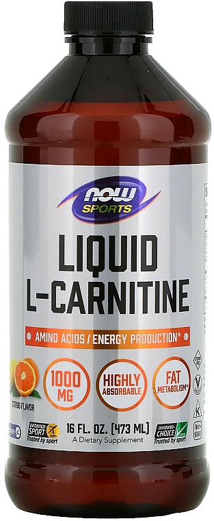 Płynna L-karnityna o smaku pomarańczowym, 1000 mg - Now Foods L-Carnitine Liquid Citrus Flavor — Zdjęcie N1