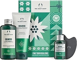 Kup Zestaw - The Body Shop Find Your Resilience Edelweiss Skincare Routine (ess/150ml + cl/gel/100ml + serum/30ml + stone/1pcs)