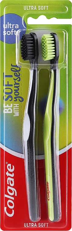 Zestaw ultramiękkich szczoteczek do zębów, 2 szt., czarna + jasnozielona - Colgate Ultra Soft — Zdjęcie N1