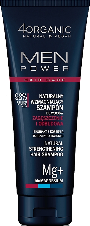 Naturalny wzmacniający szampon do włosów - 4Organic Men Power Natural Strengthening Hair Shampoo  — Zdjęcie N1