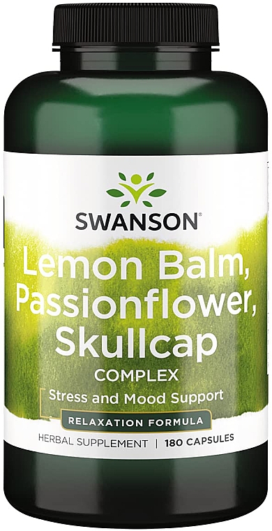 Suplement diety Kompleks z melisy, męczennicy i jarmułki - Swanson Lemon Balm Passion Flower Skullcap Complex — Zdjęcie N1